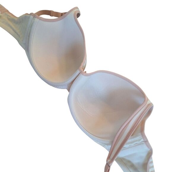 Cacique Bra 40F Lightly Lined Balconette Smooth Underwire Blush Pink Stripes - Picture 6 of 16